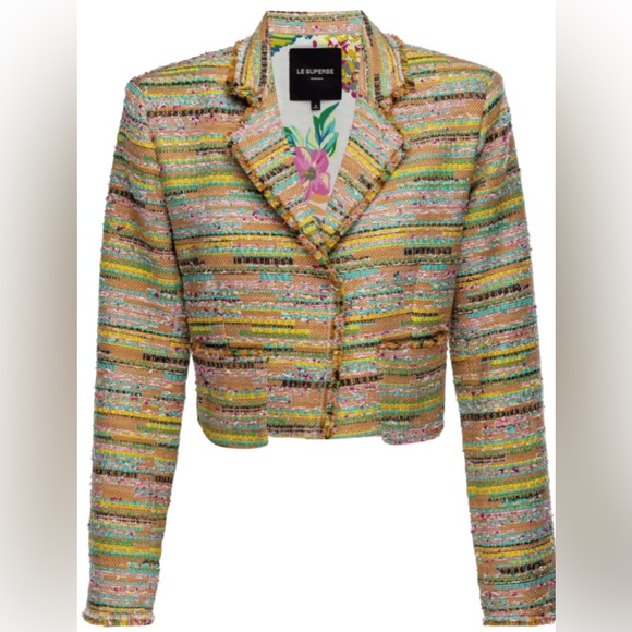 Bright Multicolor Tweed Beach Jacket Size 8 - Picture 7 of 11